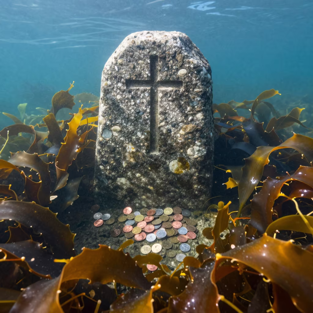 Dalmatian Holy Well Coins Underwater in along a kelp-fringed shelf in Dalmatia