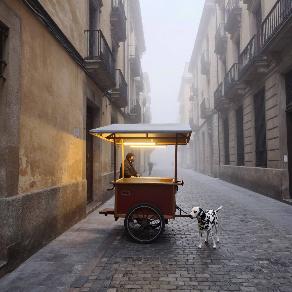 Dalmatian in Barcelona at Dawn Light in in Barcelona, Spain