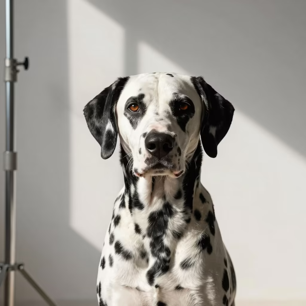 Dalmatian Portrait in Kathmandu Studio in in a quiet portrait studio with a plain backdrop and eye-level framing in Ason, Kathmandu