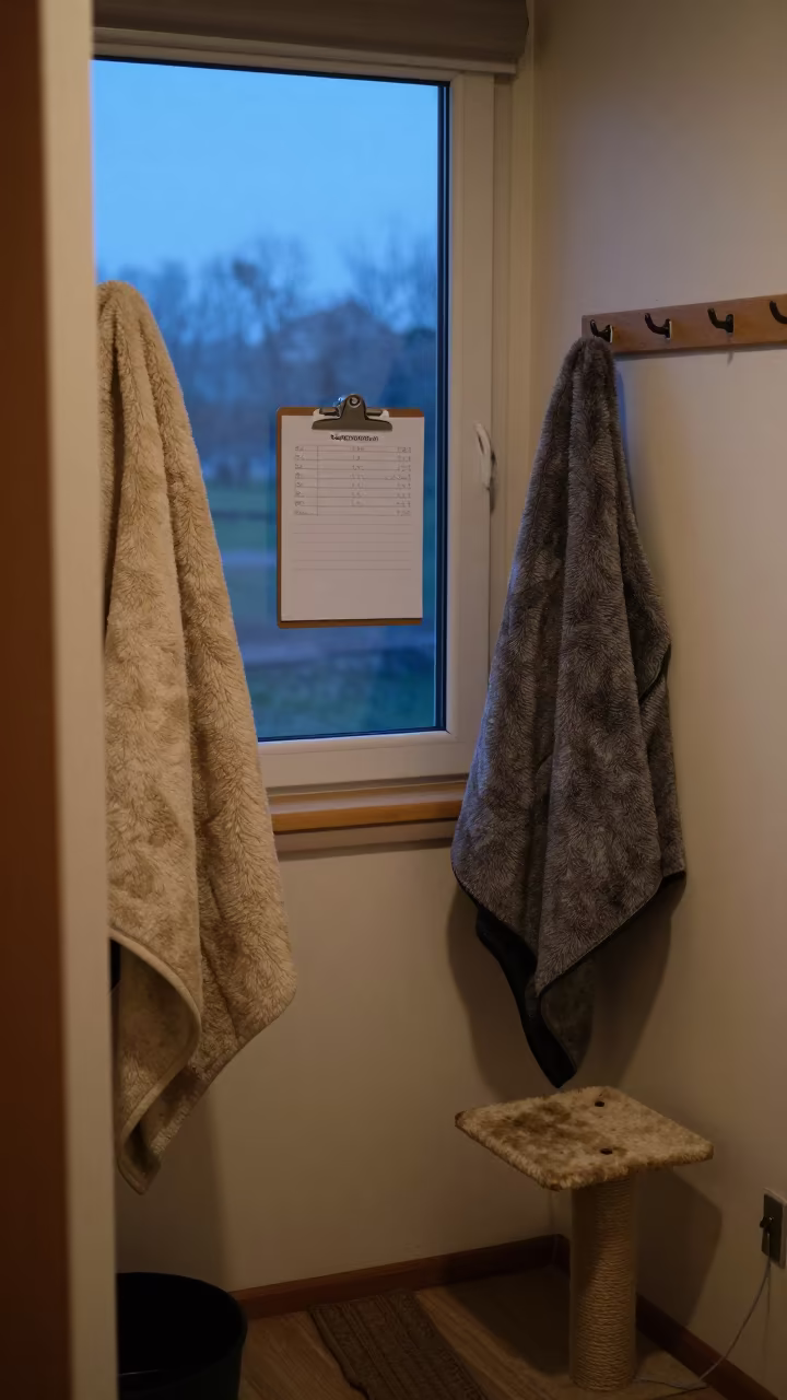 Dawn Light in Damanhur Cat Adoption Grooming Bay in inside a grooming bay in Damanhur