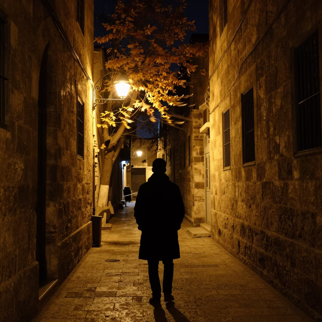 Damascus Night Portrait Double Exposure Autumn Trees in in the old quarter in Damascus