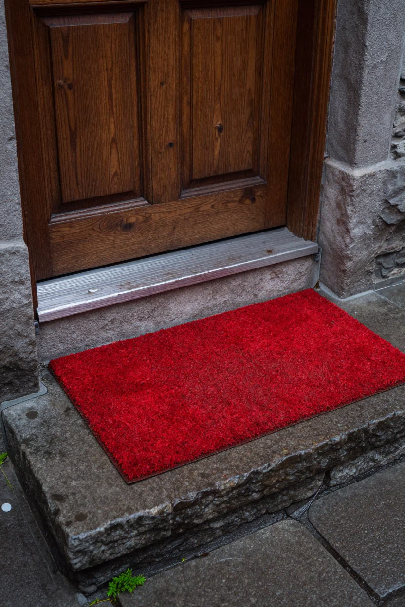 Damp Red Doormat in Quebec City in in Quebec City, Canada