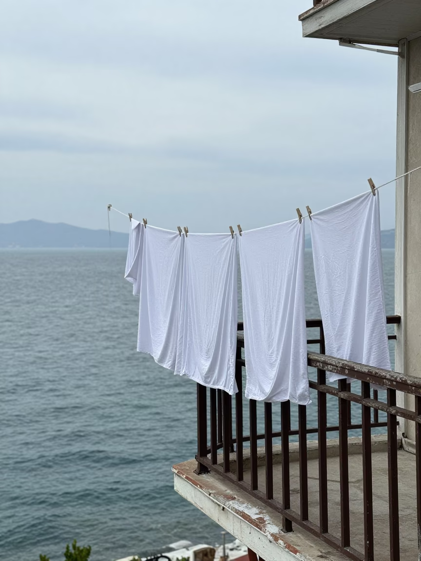 Damp White Sheets in Izmir in in Izmir, Turkey