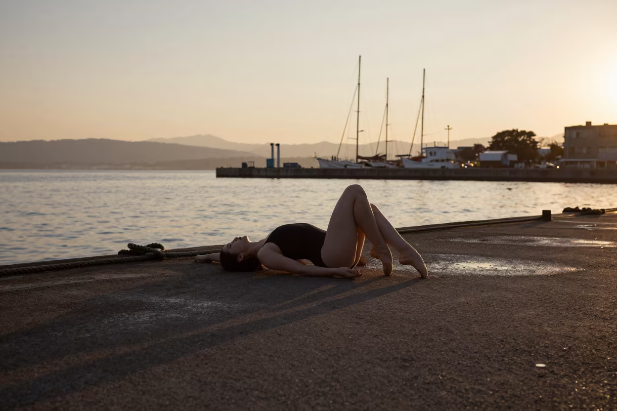 Dancer Resting at Chiba Harbor Dawn in at a harbor edge in Chiba