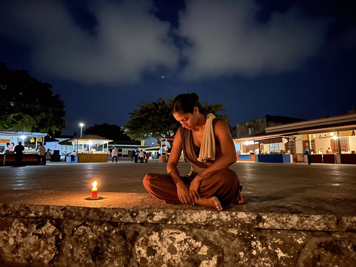 Dancer Resting in Cumaná Square Candlelight in at a public square in Cumaná
