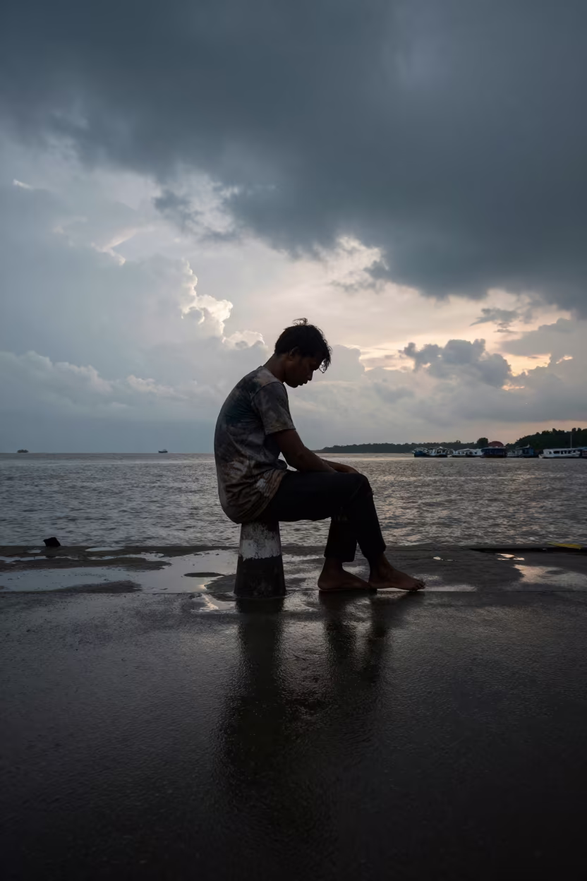 Dancer Resting Harbor Edge Medan Rainy Season in at a harbor edge in Medan