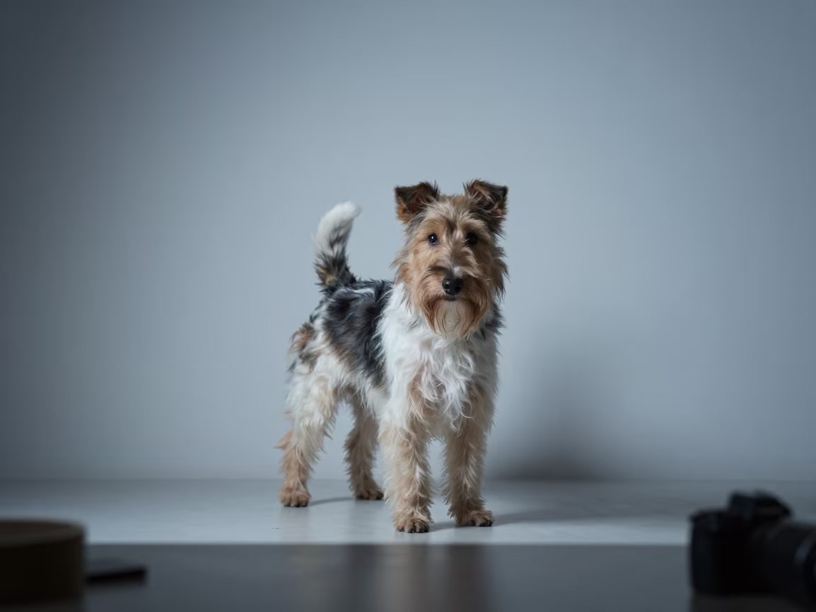 Dandie Dinmont Terrier in Freetown Studio in in a quiet portrait studio with a plain backdrop and eye-level framing near Freetown