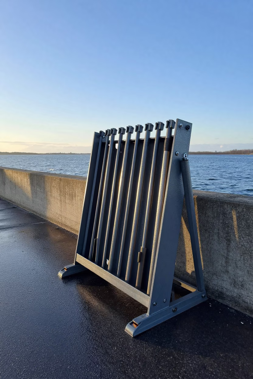 Danish Checkpoint Trench Tool Rack Late Afternoon in at a checkpoint lane in Denmark