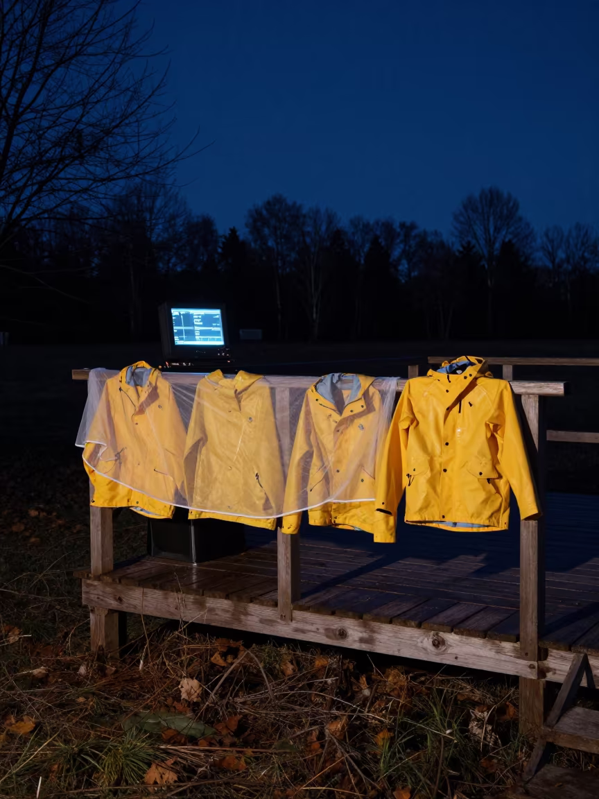 Danish Field Station Porch Drying Rain Gear in beside a tidal survey transect in Denmark