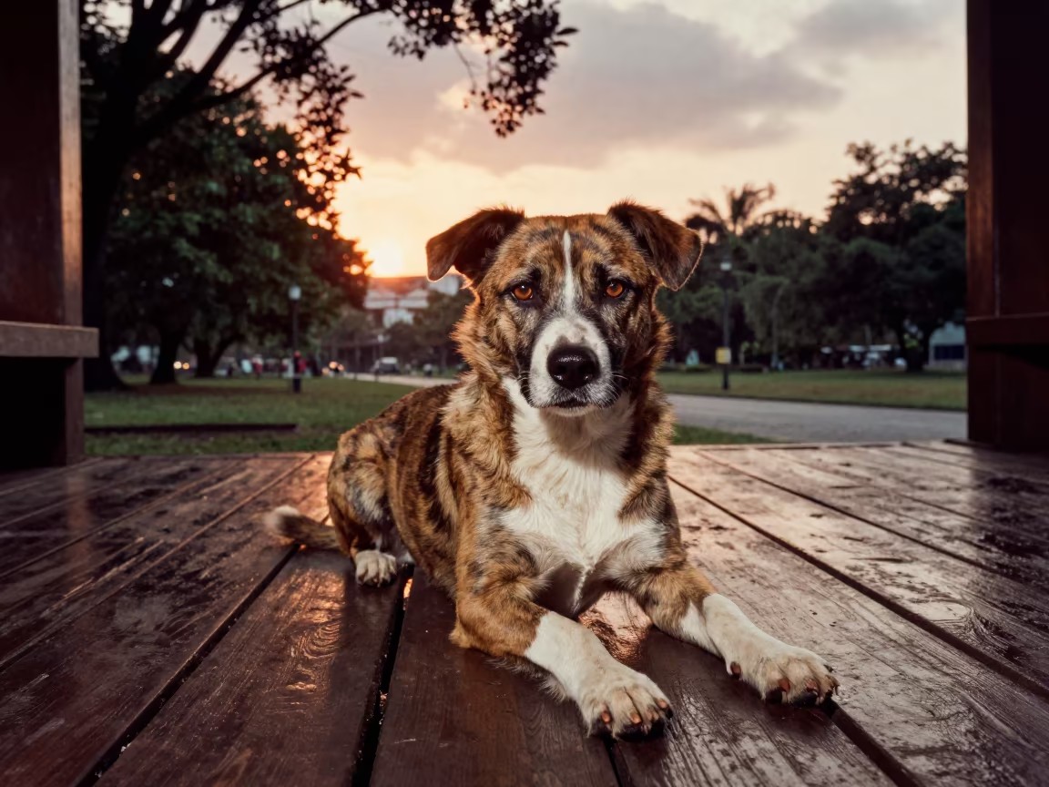 Danish-Swedish Farmdog on Shaded Park Porch in along a quiet park path with soft open shade and a clean background near Quezon City