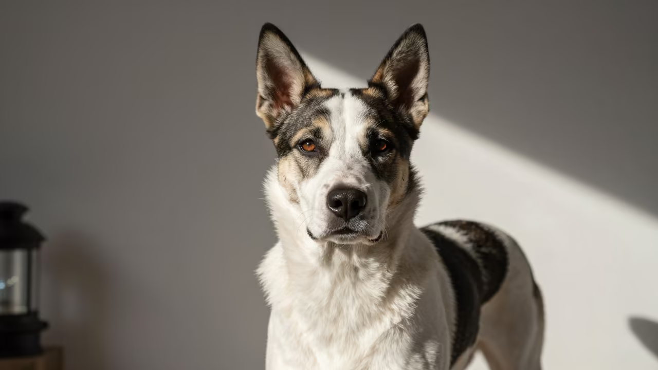 Danish-Swedish Farmdog Portrait Studio Tbilisi in in a quiet portrait studio with a plain backdrop and eye-level framing in Abanotubani, Tbilisi