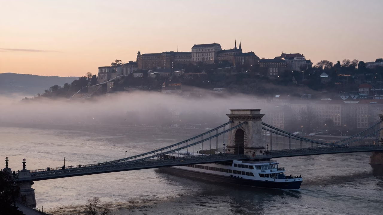Danube in Budapest at Sunrise Light in in Budapest, Hungary