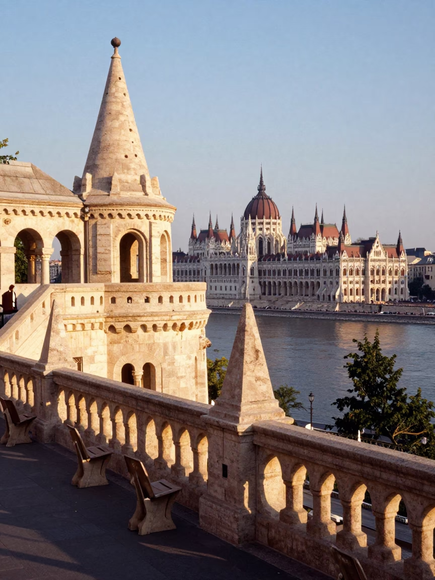 Danube River And Buda Castle From Fisherman's Bastion in Budapest in in Budapest, Hungary