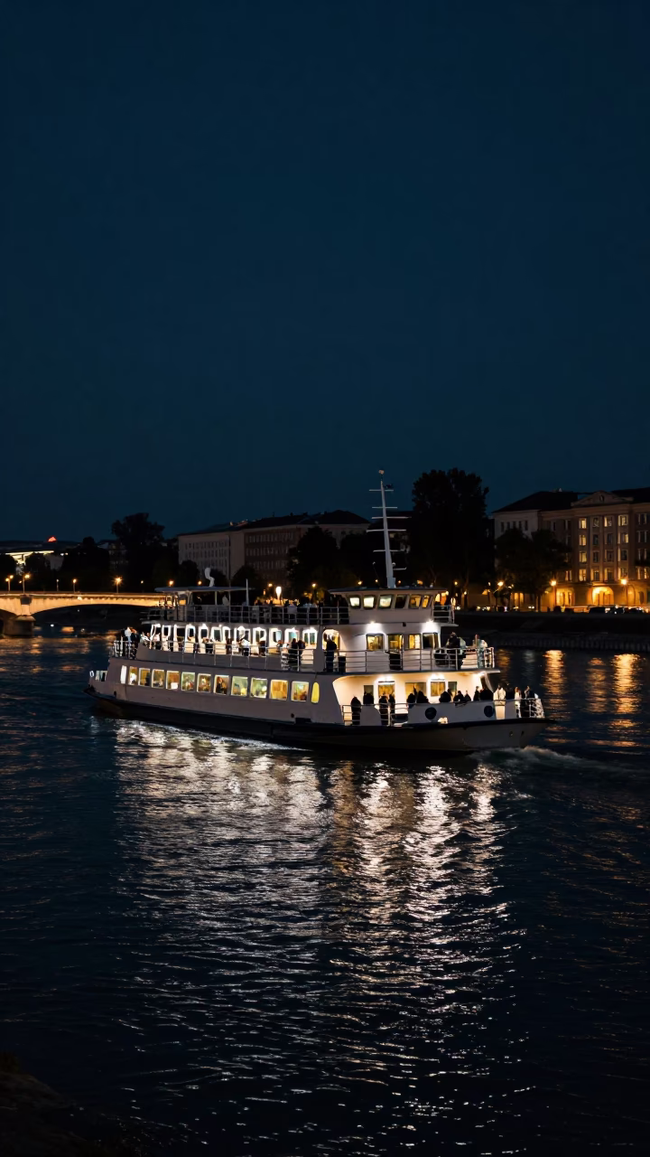 Danube River at The Deepest Night Sky Light in Vienna in in Vienna, Austria