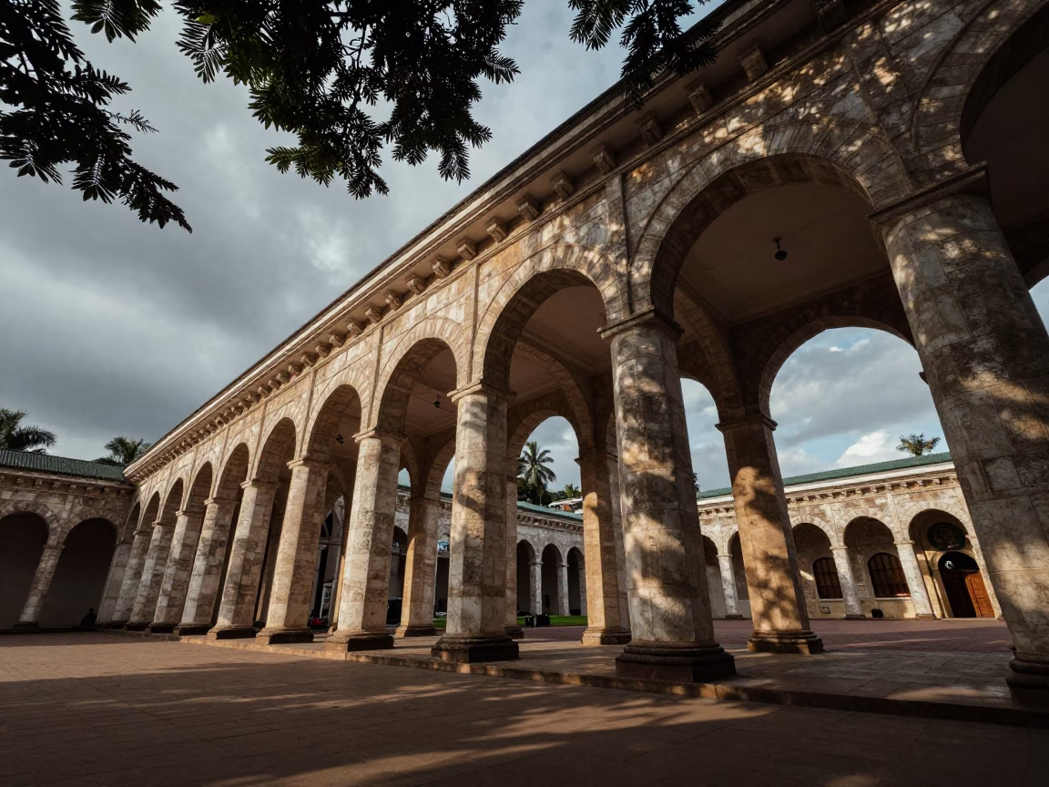 Dappled Light on Roman Colonnade in Dodoma in inside a vaulted atrium in Dodoma