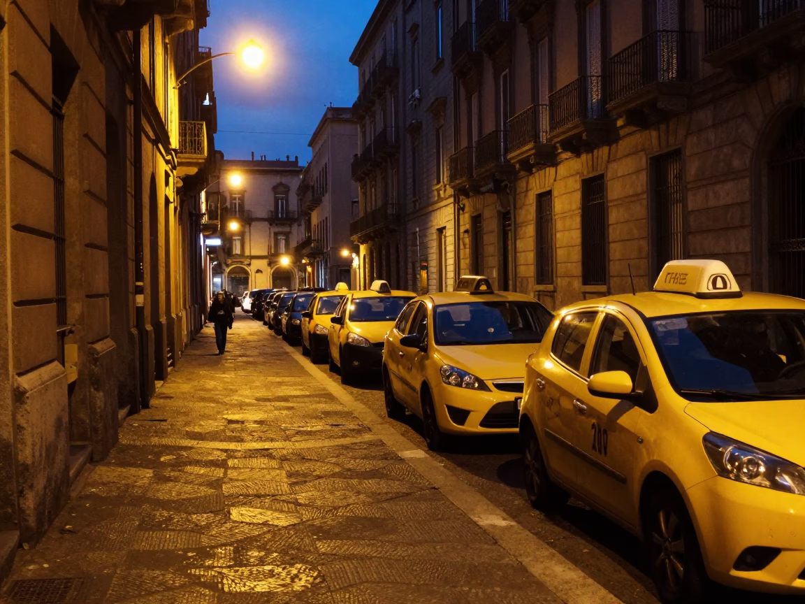 Dappled Shadows in Naples at As City Lights Begin To Glow in in Naples, Italy