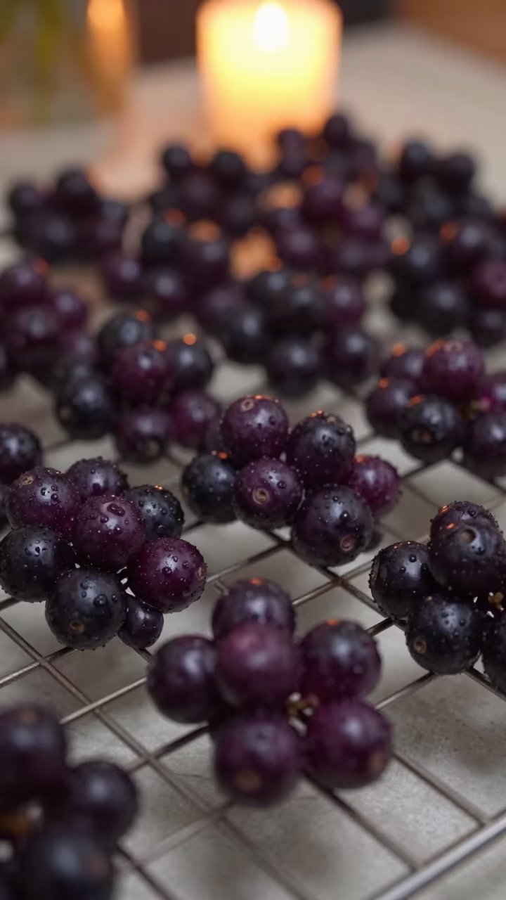 Dark Acai Berries on Manila Bakery Rack in on a bakery cooling rack in Manila