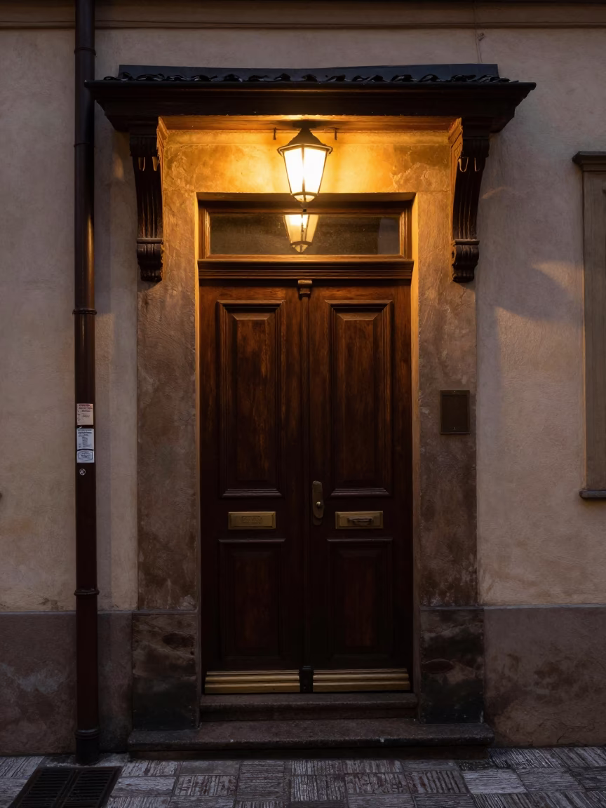 Dark Wooden Door in Prague in in Prague, Czech Republic