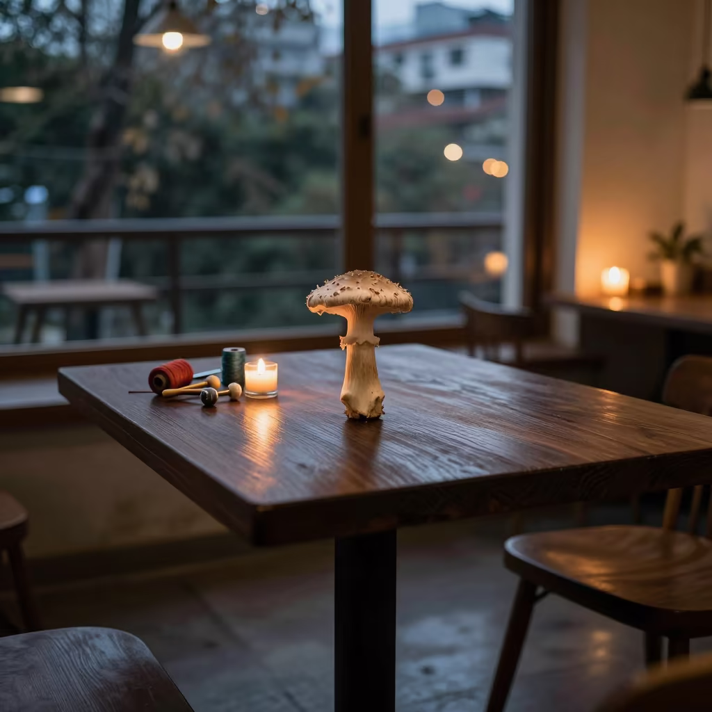 Darning Mushroom on Cafe Table Fuzhou in on a cafe table by a window in Fuzhou