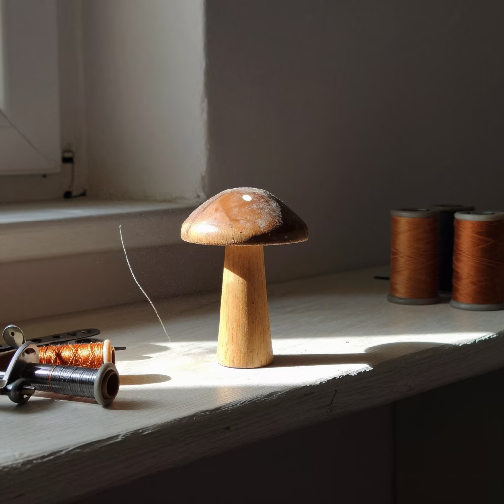 Darning Mushroom on Konya Dressmaker Bench in on a painted display ledge in Konya