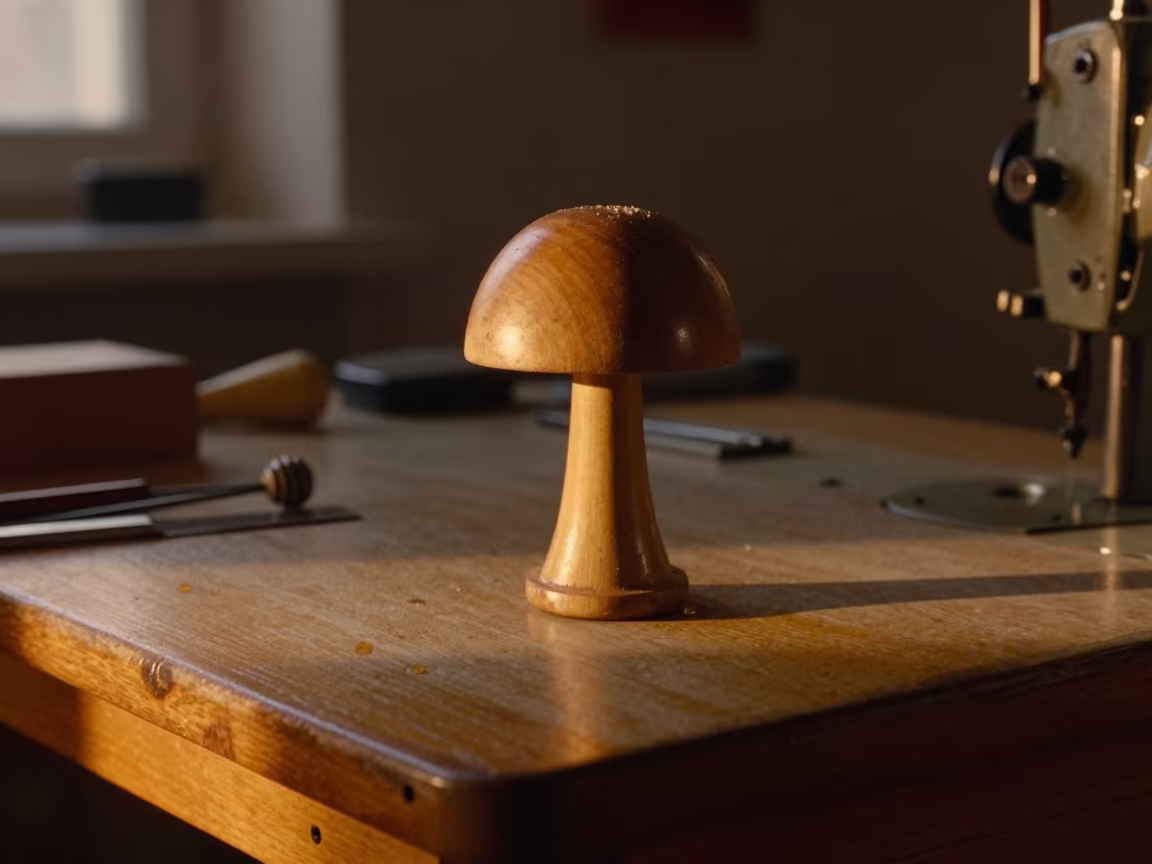 Darning Mushroom on Plovdiv Sewing Bench in on a workshop shelf in Plovdiv