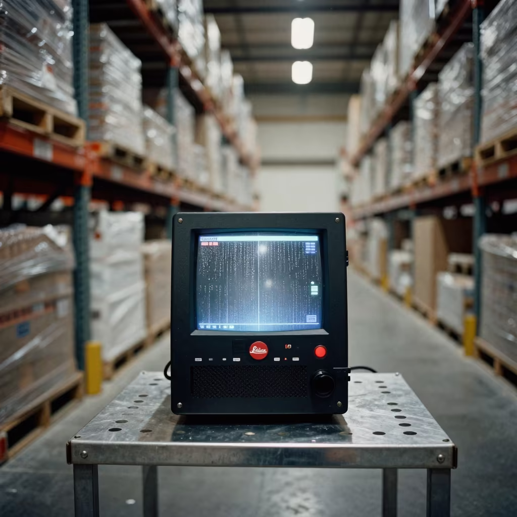 Data Logger Cradle in Puebla Warehouse Monsoon Glow in inside a warehouse aisle in Puebla