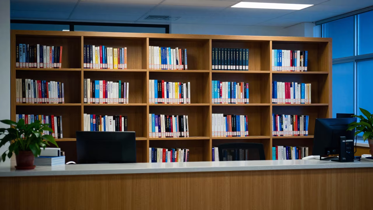 Dawei Office Library Shelf Evening Neon Light in at an office reception desk in Dawei