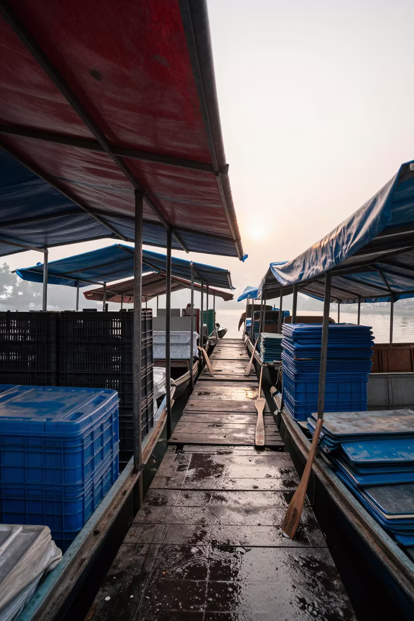 Dawn at Abbottabad Floating Market Canopy in at a floating market boat in Abbottabad