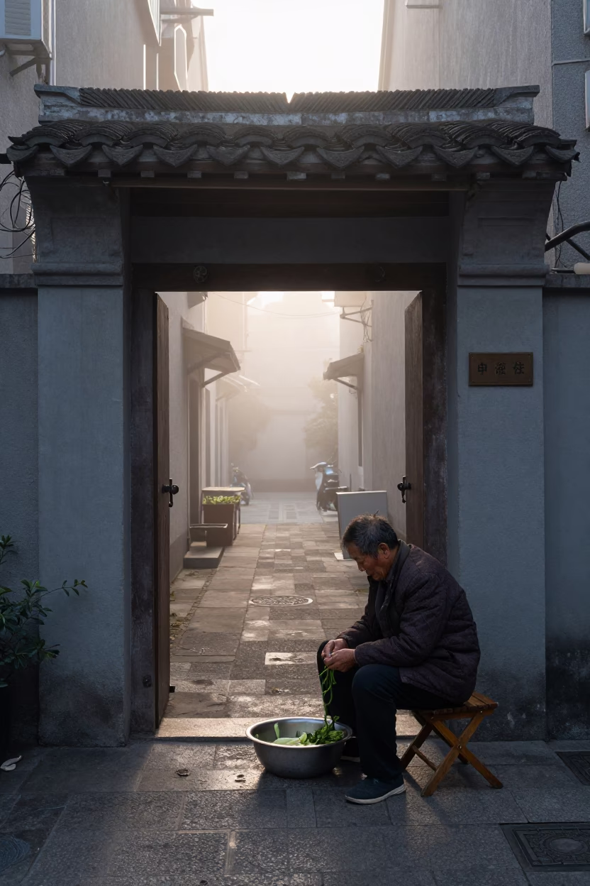 Dawn Alley at Dawn Light in Shanghai in in Shanghai, China