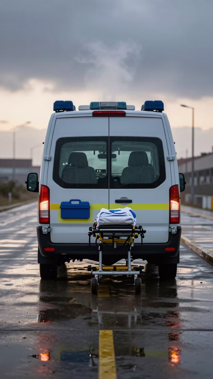 Dawn Ambulance Bay Winter Surreal Symmetry in outside a hospital emergency entrance in Castellón de la Plana