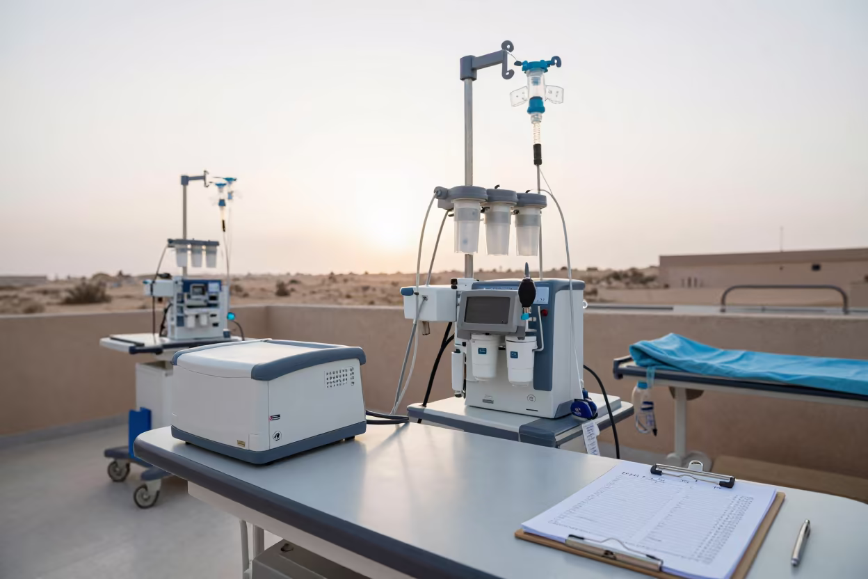 Dawn Anesthesia Machine Check in Beni Suef Prep Room in in a surgical prep area near Beni Suef