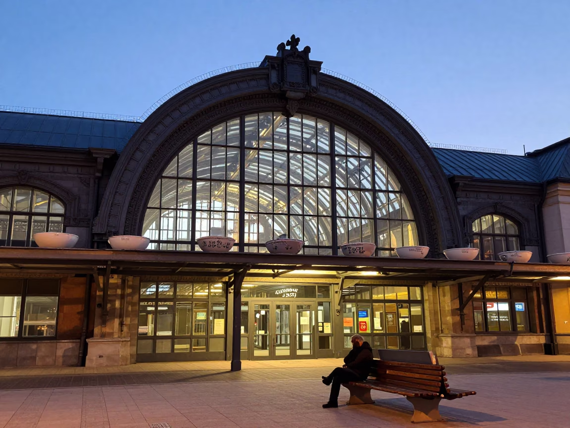 Dawn at Krakow Główny Station Arched Roof and Soup Bowls in in Krakow, Poland