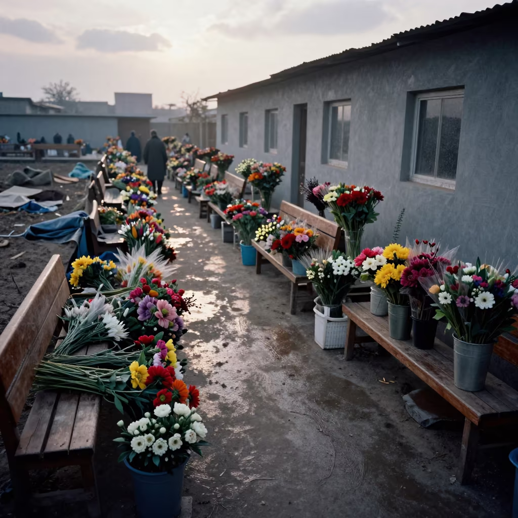 Dawn Auction Floor Kasur Flower Bench Winter in at a flower auction bench in Kasur