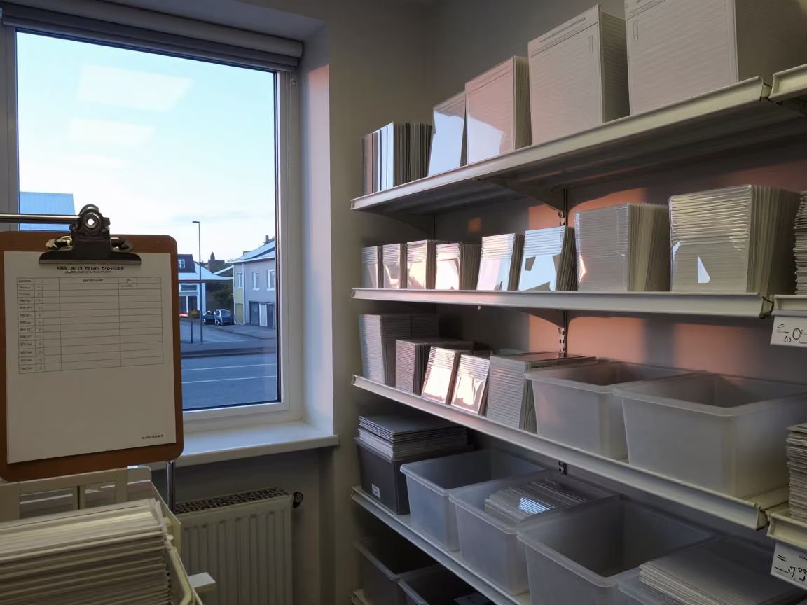 Dawn Audit Clipboard Stockroom Reykjavik in inside a stockroom behind the sales floor in Skolavordustigur, Reykjavik