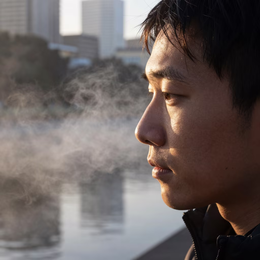 Dawn Bakery Steam Portrait Beside Brisbane Canal in beside a canal in Brisbane