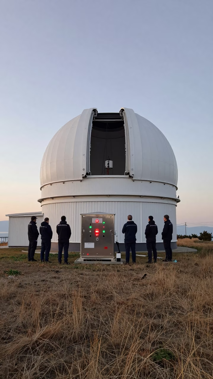 Dawn Balloon Launch Team Trabzon Observatory in beside an observatory dome in Trabzon