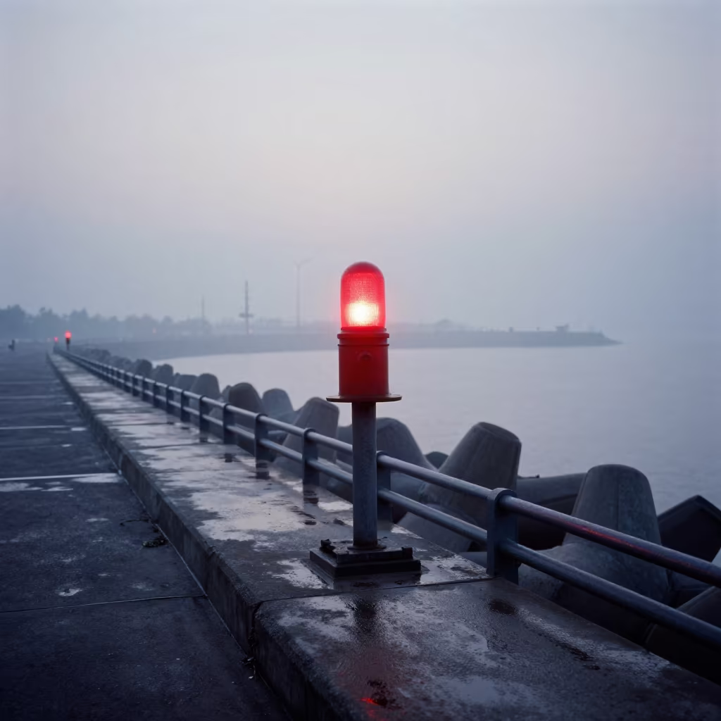 Dawn Beacon on Mumbai Overpass Through Sea Mist in across a windy overpass interchange in Juhu, Mumbai