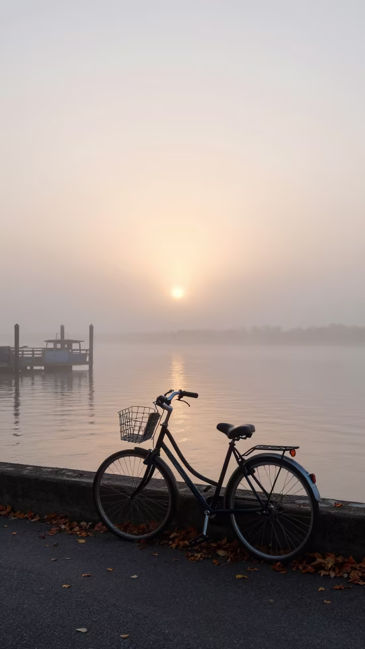 Dawn Bicycle Harbor Fog South Carolina in beside a fogbound harbor mouth in South Carolina
