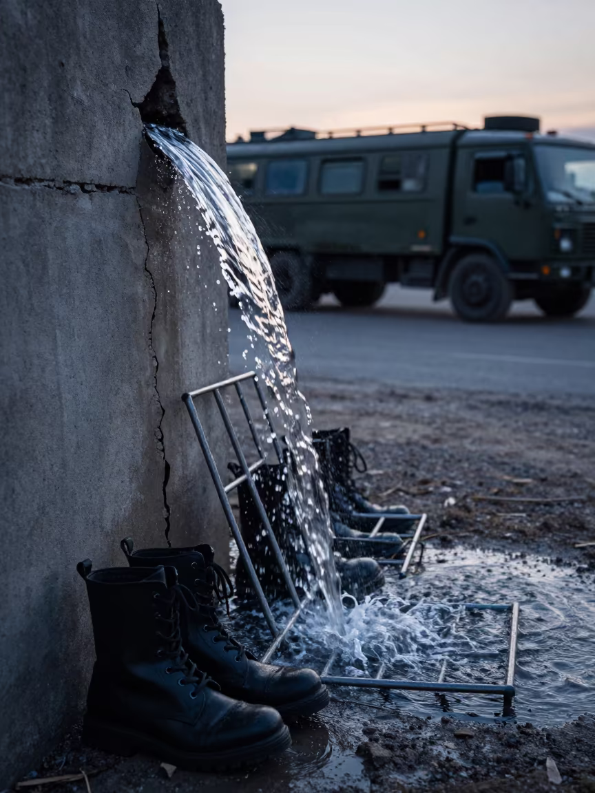 Dawn Boot Rack Waterfall Hue in beside a convoy halt on open ground in Hue