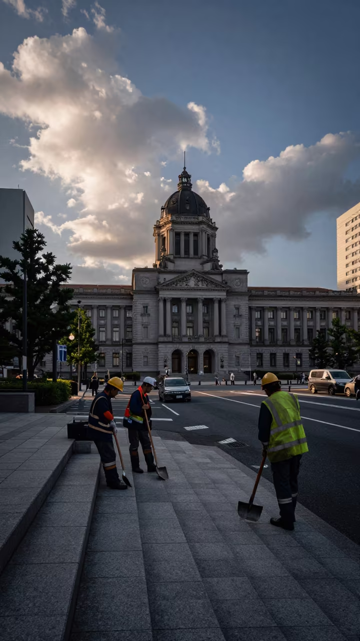 Dawn Break Road Crew City Hall Steps Osaka in on the steps of city hall near Shinsekai, Osaka