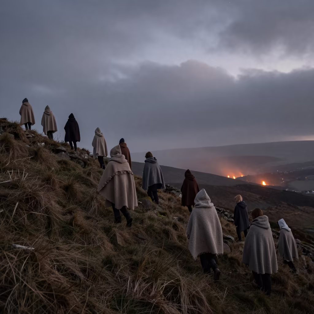 Dawn Celtic Bonfire Procession Guiglo Hilltop in at a festival street procession in Guiglo
