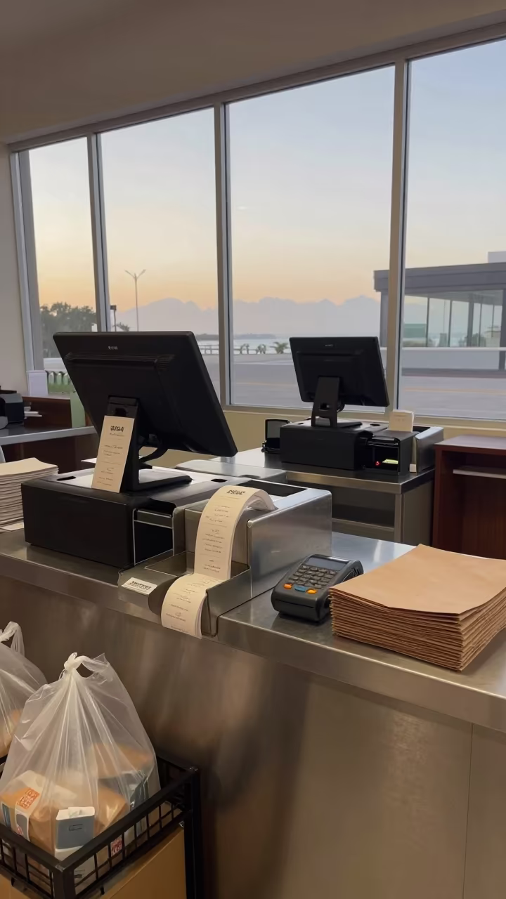 Dawn Checkout Counter Santiago de Veraguas in at a checkout lane under flat store light near Santiago de Veraguas