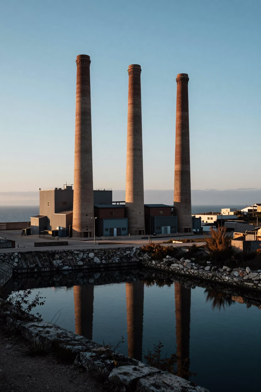 Dawn Chimneys Quarry Marseille Canal Reflection in on a quarry ledge near Marseille