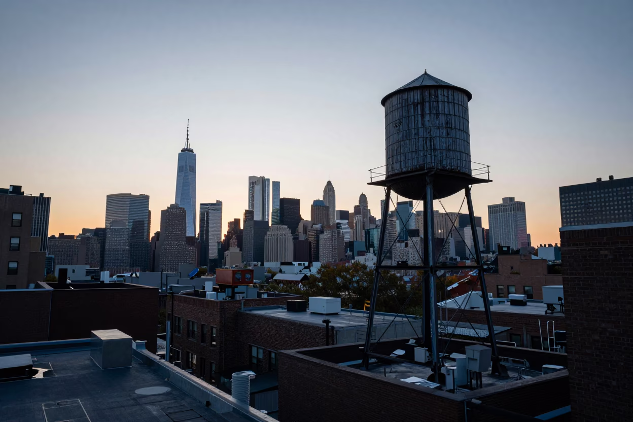 Dawn City in New York at First Light Of Dawn in in New York, New York, United States