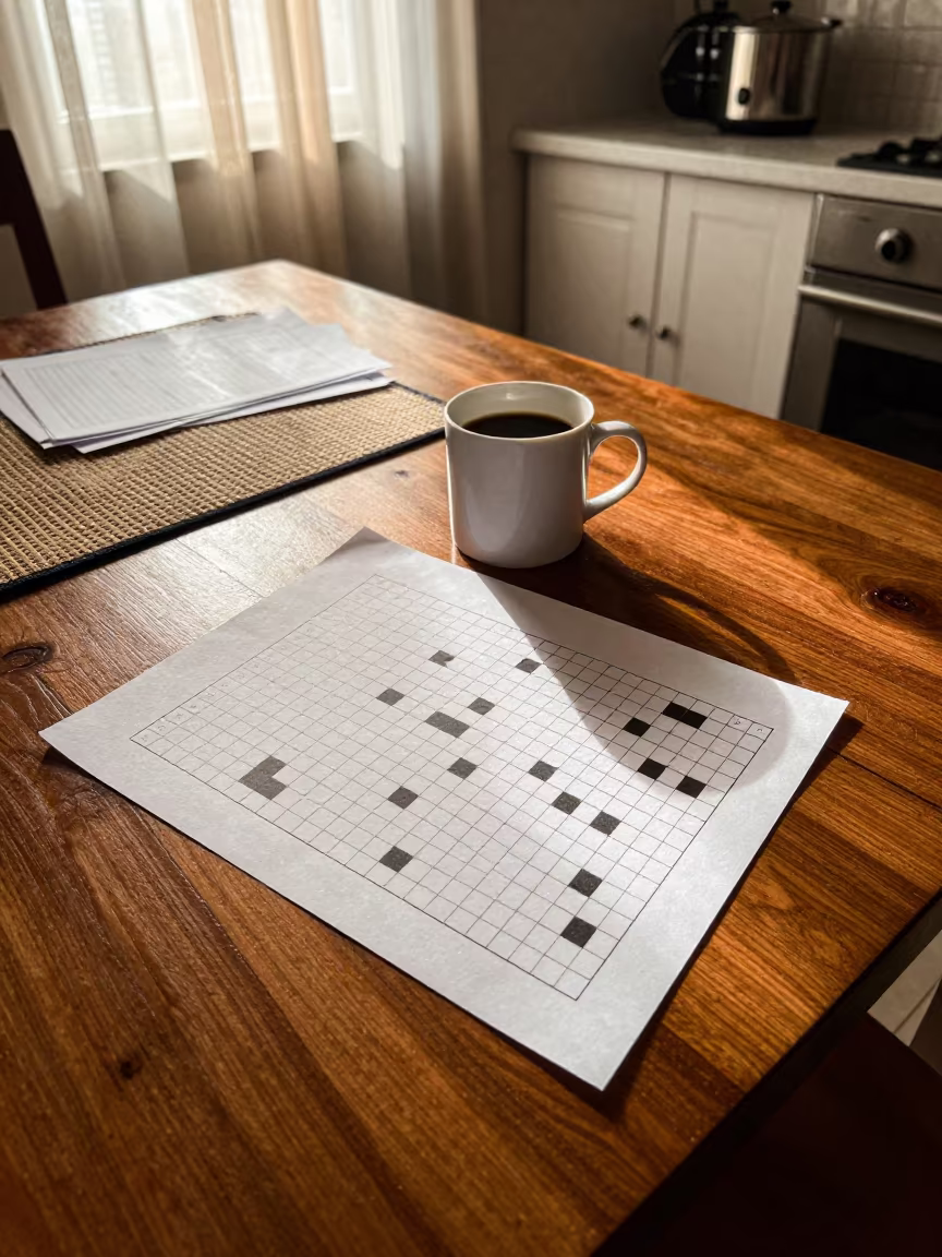 Dawn Coffee and Crossword in Bauchi Kitchen in in a cozy kitchen near Bauchi