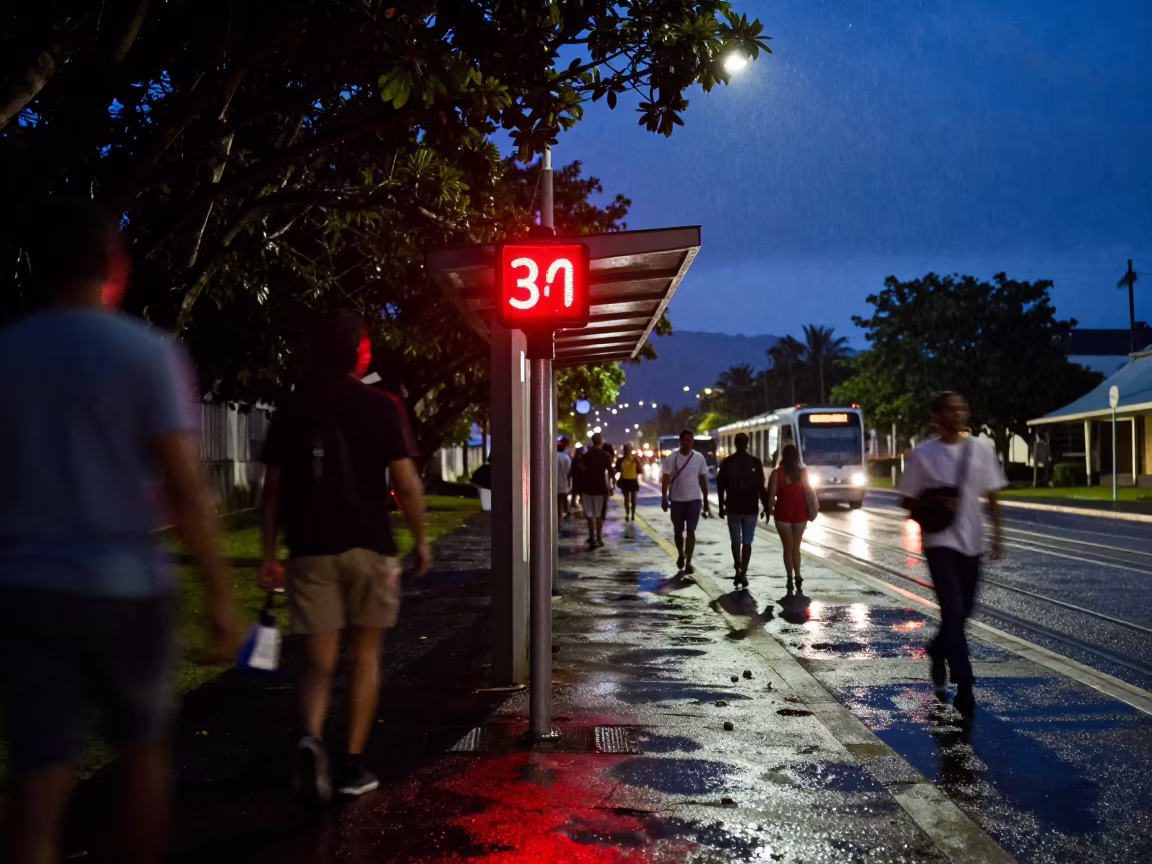 Dawn Countdown at Seychelles Tram Stop in at a tram stop in Victoria Seychelles