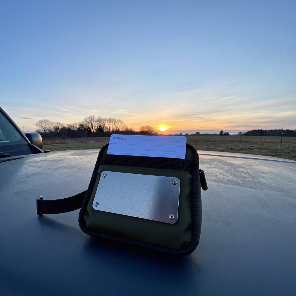 Dawn Customs Stamp Pouch on Peterborough Ground in beside a convoy halt on open ground in Peterborough