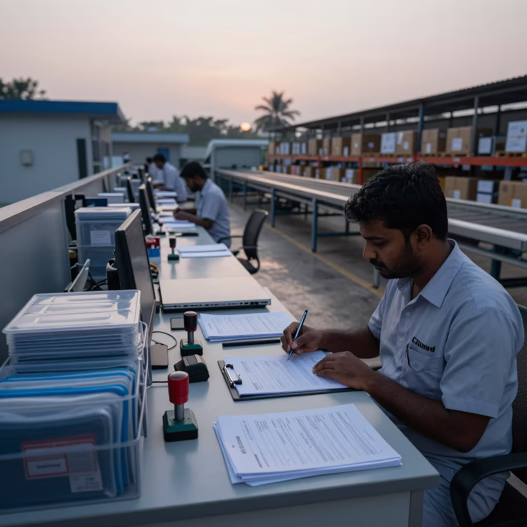 Dawn Documentation Desk Customs Sorting Belt Thiruvananthapuram in at a parcel sorting belt in Thiruvananthapuram
