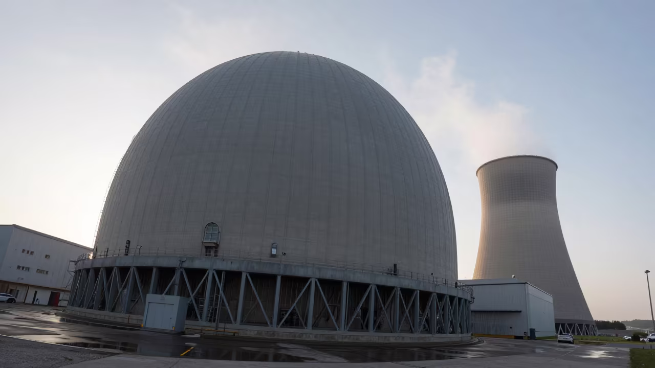 Dawn Light on Durrës Nuclear Containment Dome in in a turbine hall near Durrës
