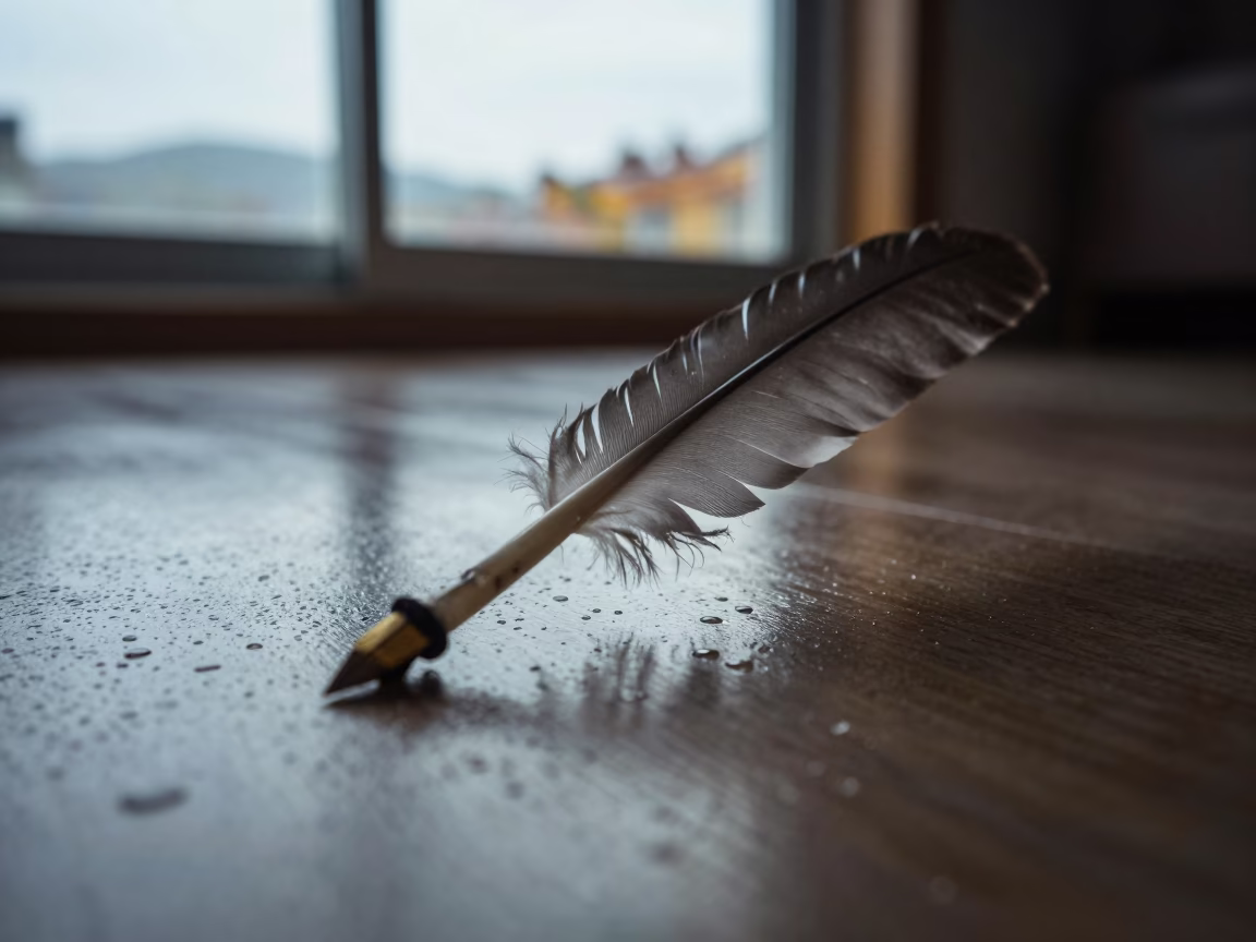 Dawn Feather Quill Cross Section Rain Beads in across a rain-beaded metal surface near Gwangalli, Busan